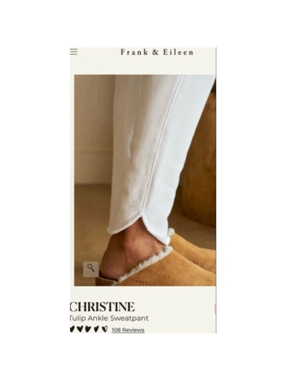 New Frank & Eileen Christine White Tulip Ankle Sweatpant S $228